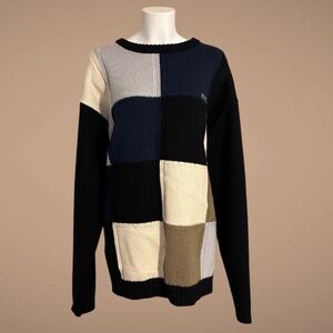Cool Vintage Style Men's ENYCE Black Color Block Wool Blend Sweater, Size XXL